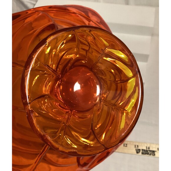 Viking Amberina Orange Yellow Glass Handblown Pedestal Bowl Dish 8" MCM Decor - Picture 10 of 13